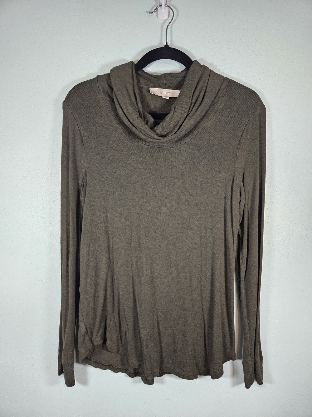 LOFT Olive Draped Cowl Neck Long Sleeve Tunic